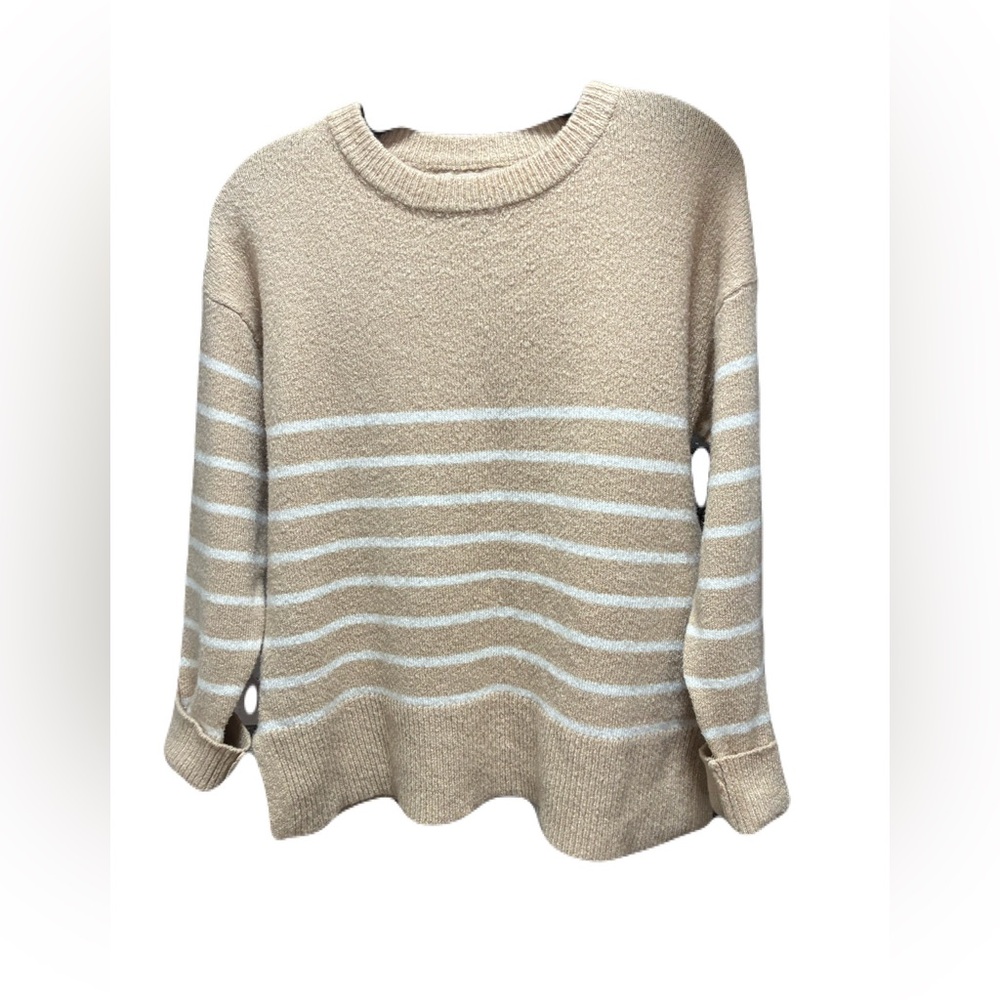 Beige and White Striped Sweater
